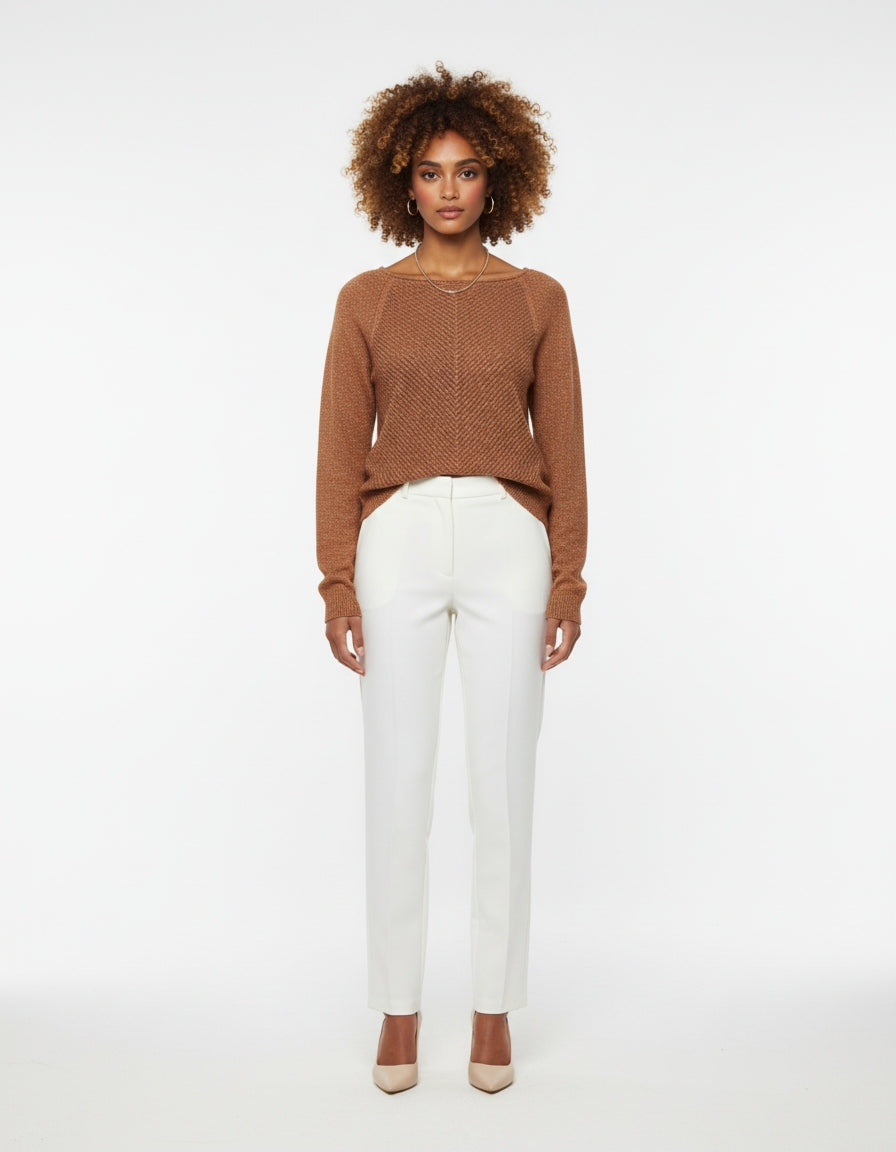 Langer Pullover aus kupferfarbenem Lurex-Lochstrick