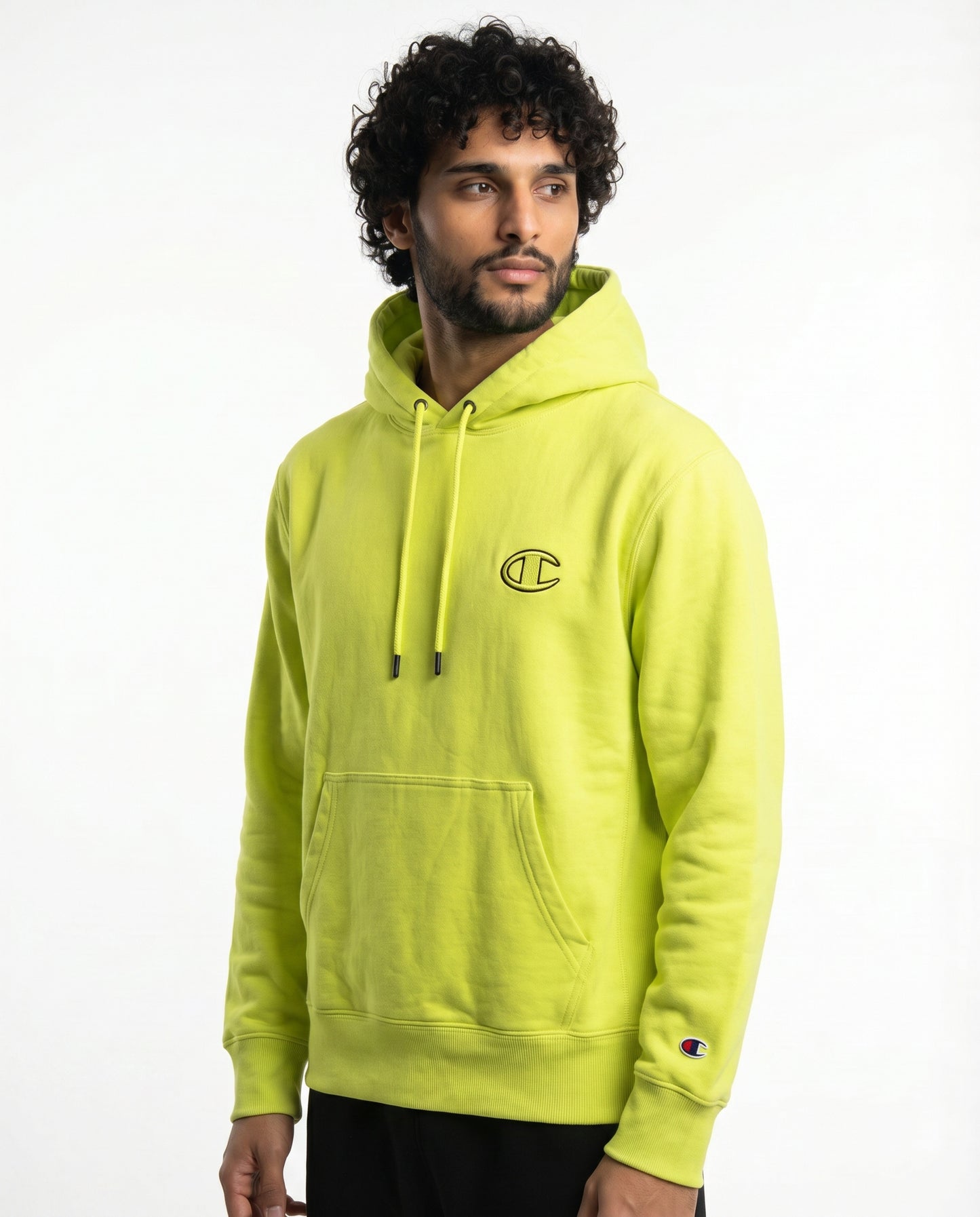 Champion Kapuzenpullover neongrün gesticktes Logo Größe M
