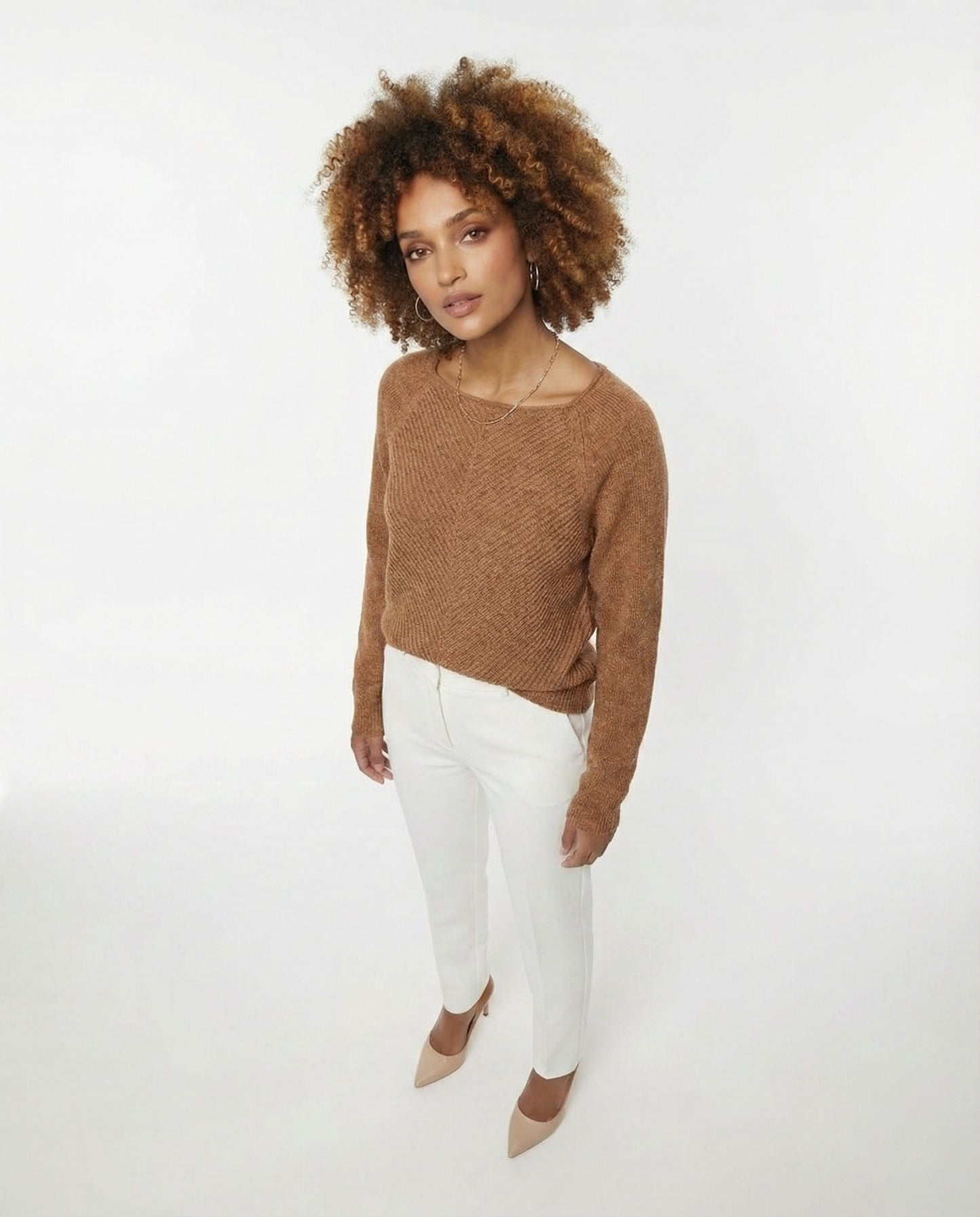 Langer Pullover aus kupferfarbenem Lurex-Lochstrick