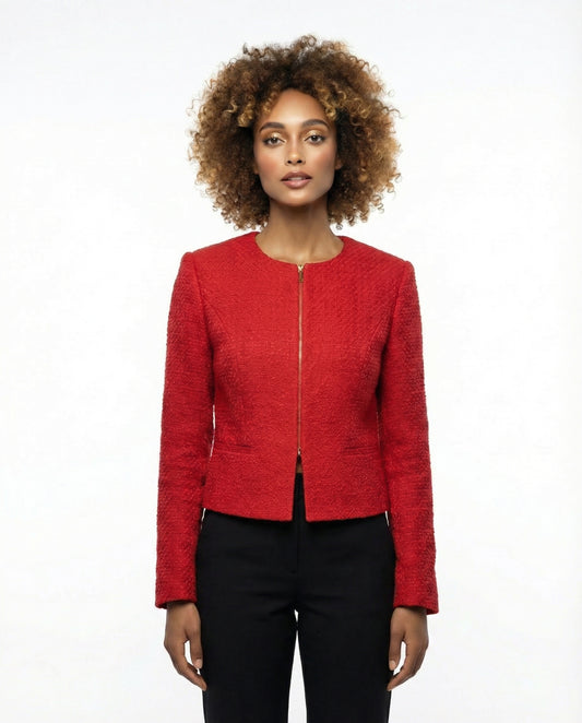 Neue rote Jacquard-Kurzjacke Un Jour Ailleurs Paris Gr. 36