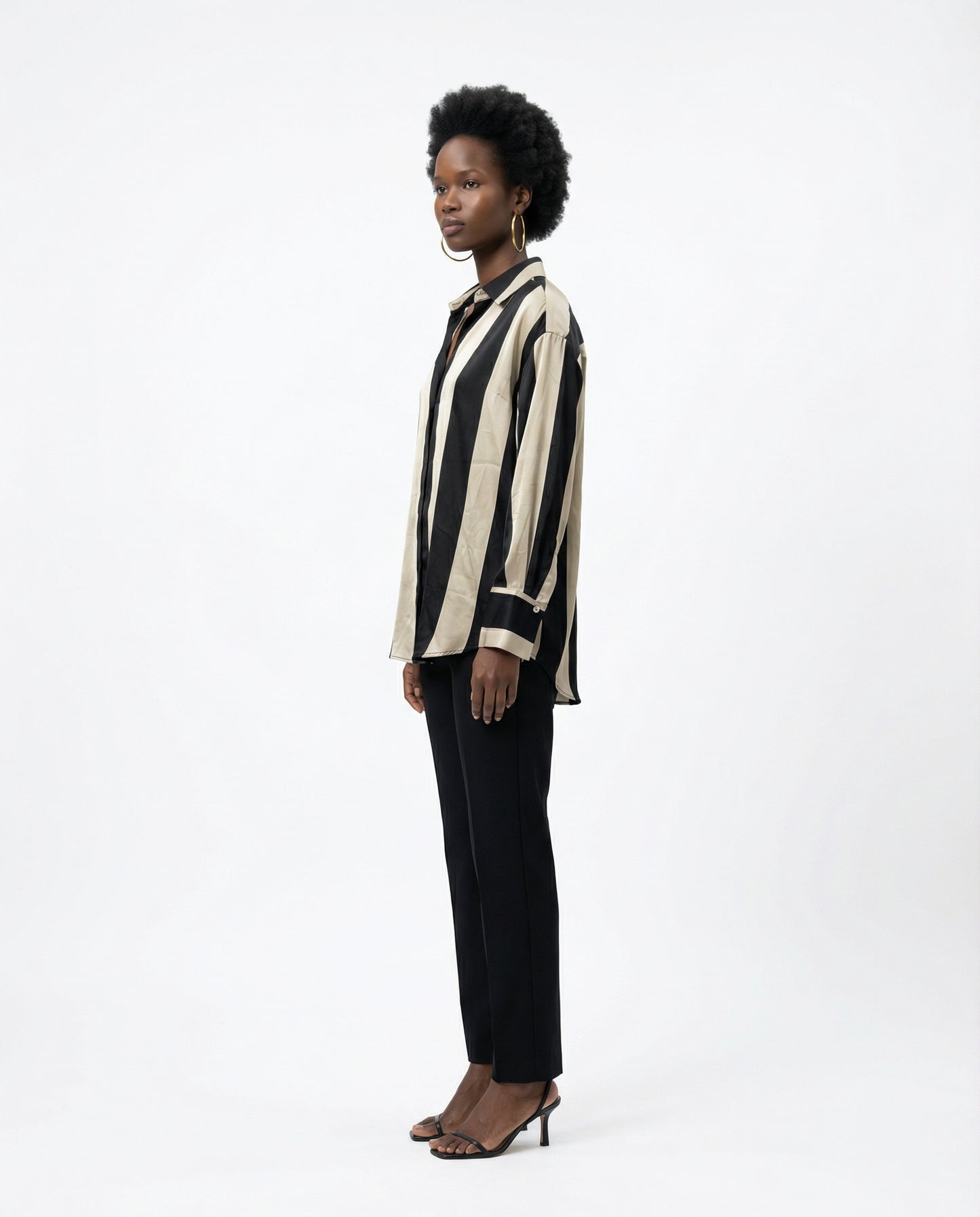 Zara Satinhemd gestreift Schwarz Creme — Damen