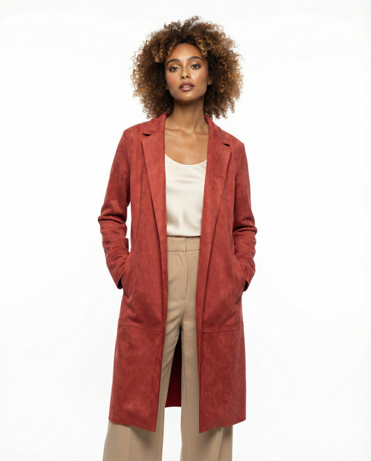 Zara Mantel in Ziegelrot Wildlederoptik – Damen