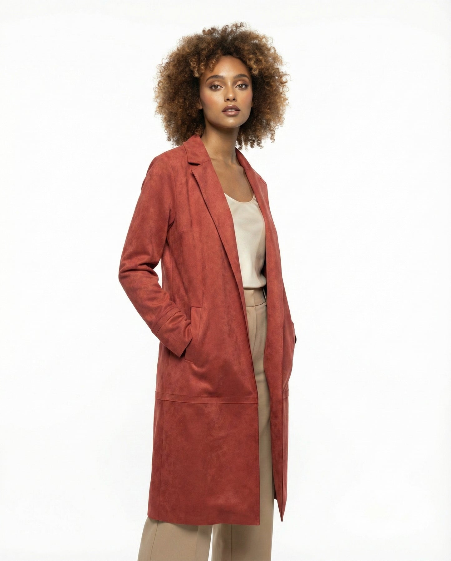 Zara Mantel in Ziegelrot Wildlederoptik – Damen