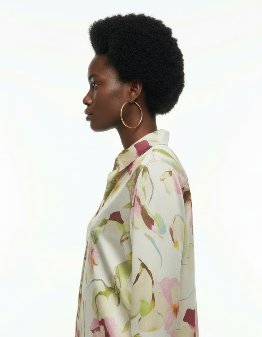 Zara Satinbluse mit Blumenmuster, cremefarben — Damen