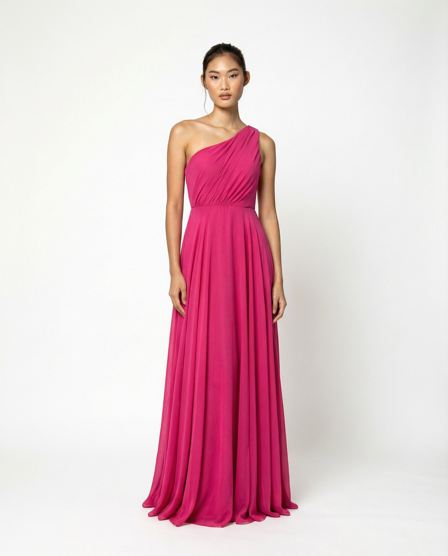 Markenloses, asymmetrisches, fuchsiafarbenes Kleid – Damen