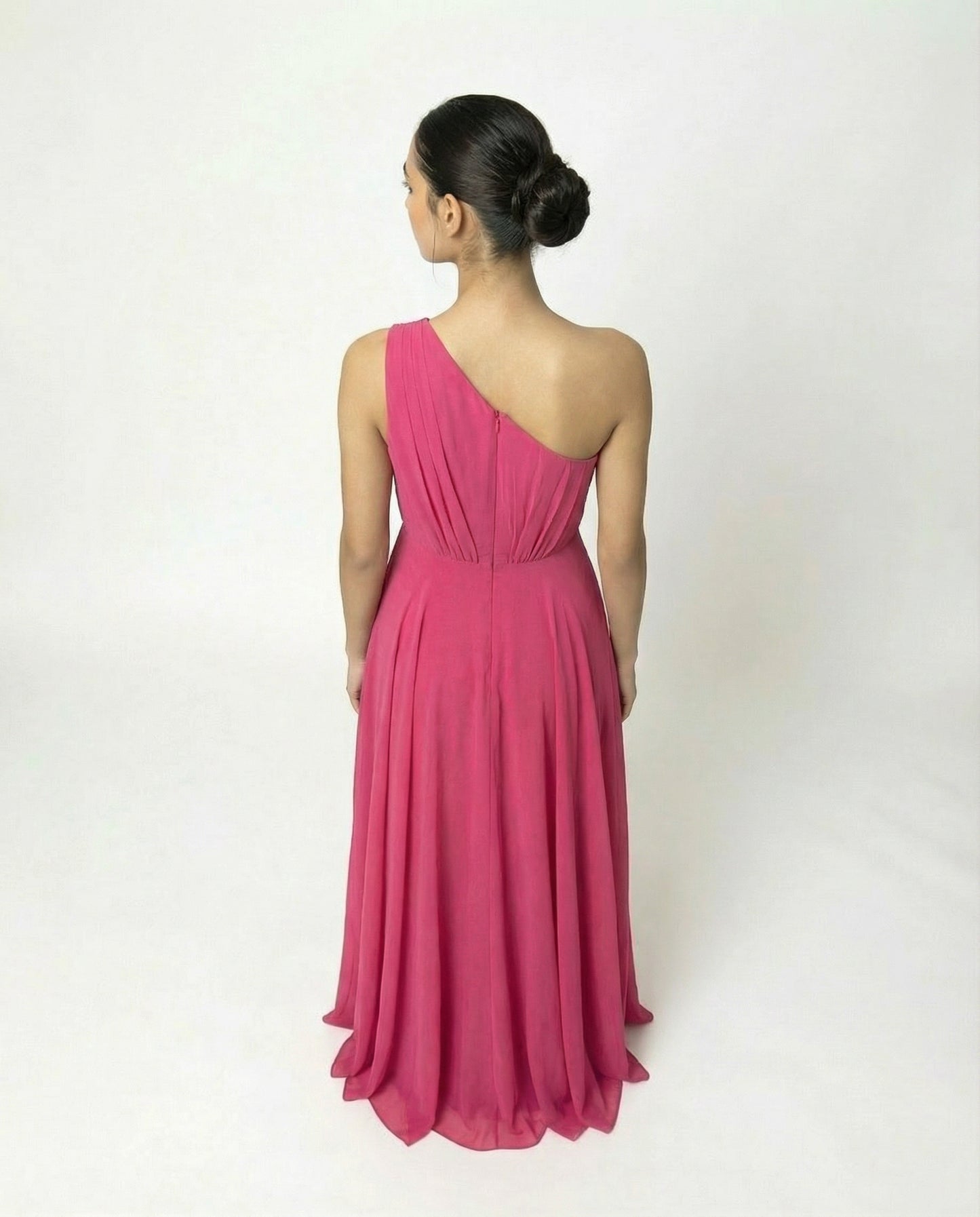Markenloses, asymmetrisches, fuchsiafarbenes Kleid – Damen