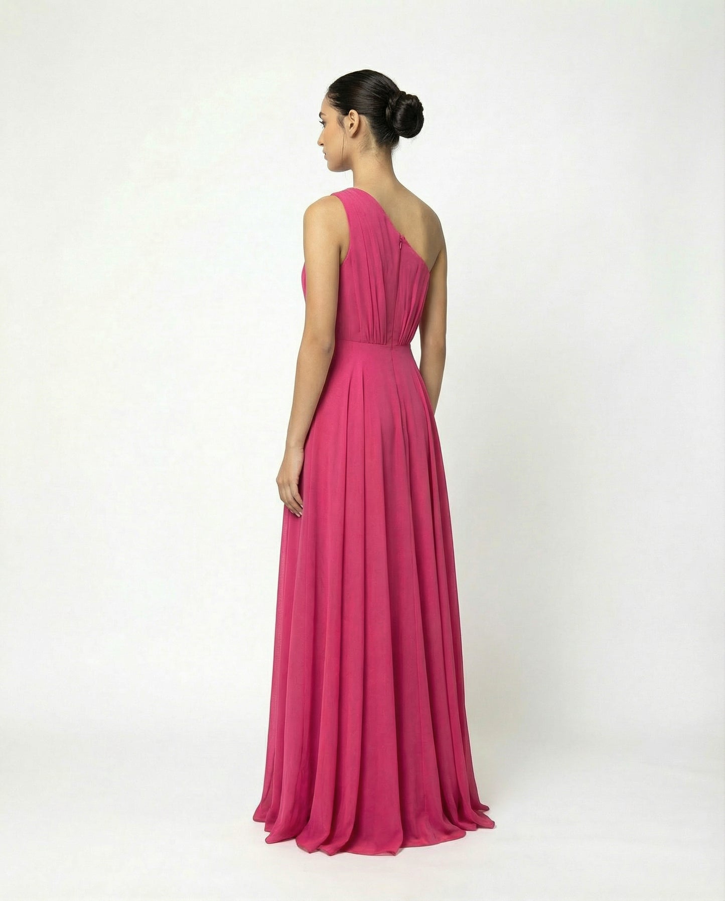 Markenloses, asymmetrisches, fuchsiafarbenes Kleid – Damen
