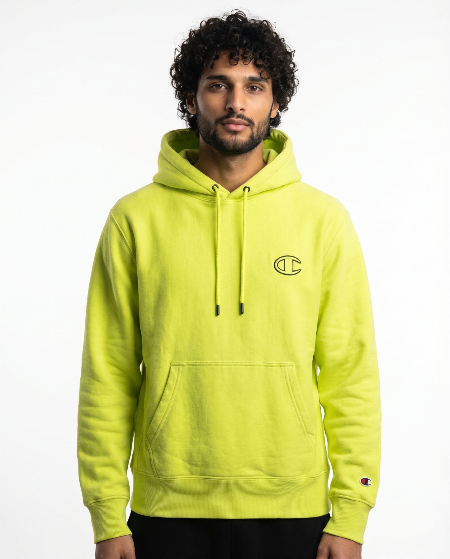 Champion Kapuzenpullover neongrün gesticktes Logo Größe M