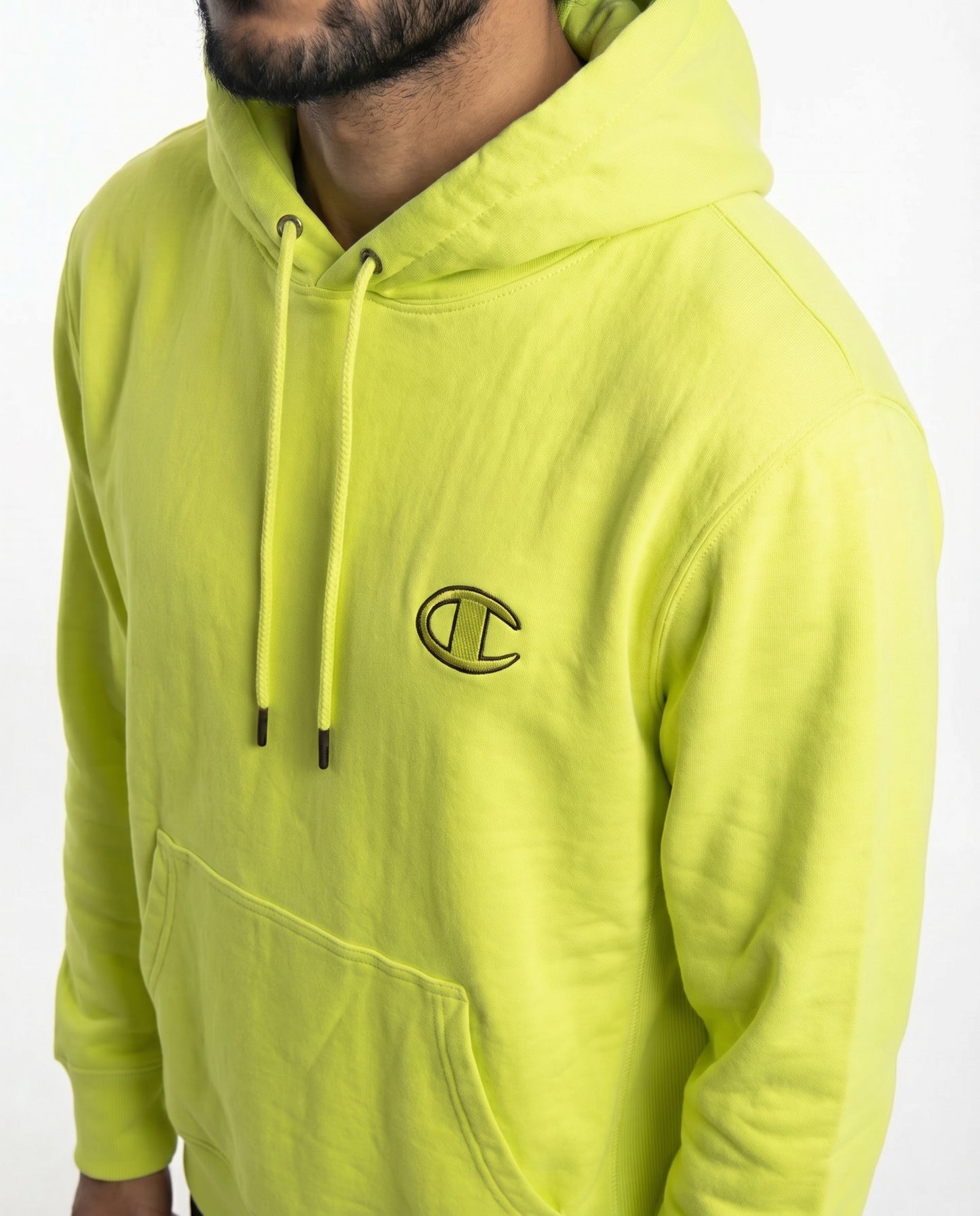 Champion Kapuzenpullover neongrün gesticktes Logo Größe M