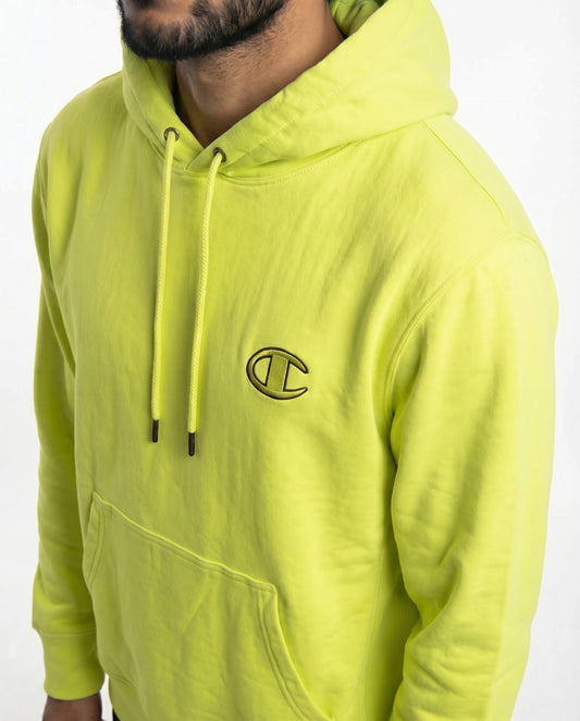 Champion Kapuzenpullover neongrün gesticktes Logo Größe M