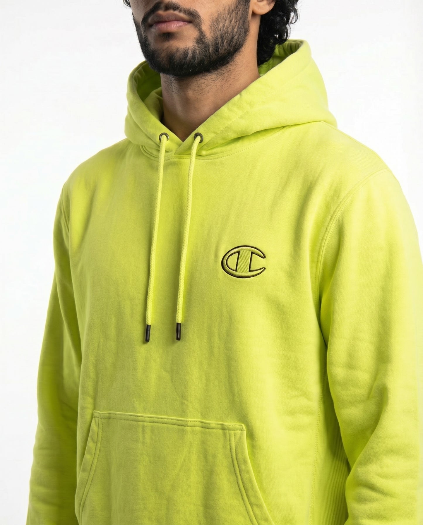 Champion Kapuzenpullover neongrün gesticktes Logo Größe M