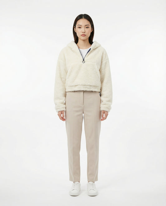 Pull&Bear Teddyjacke, cremefarben — Damen