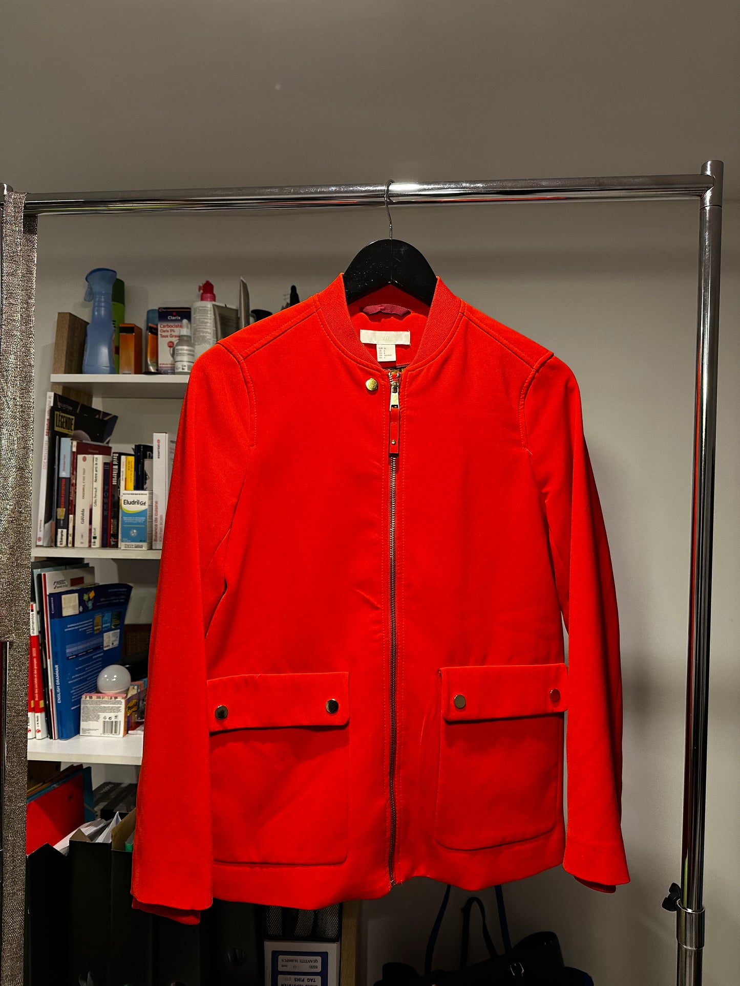 H&M Jacke, rot-orange, Reißverschluss, aufgesetzte Taschen, Größe 36
