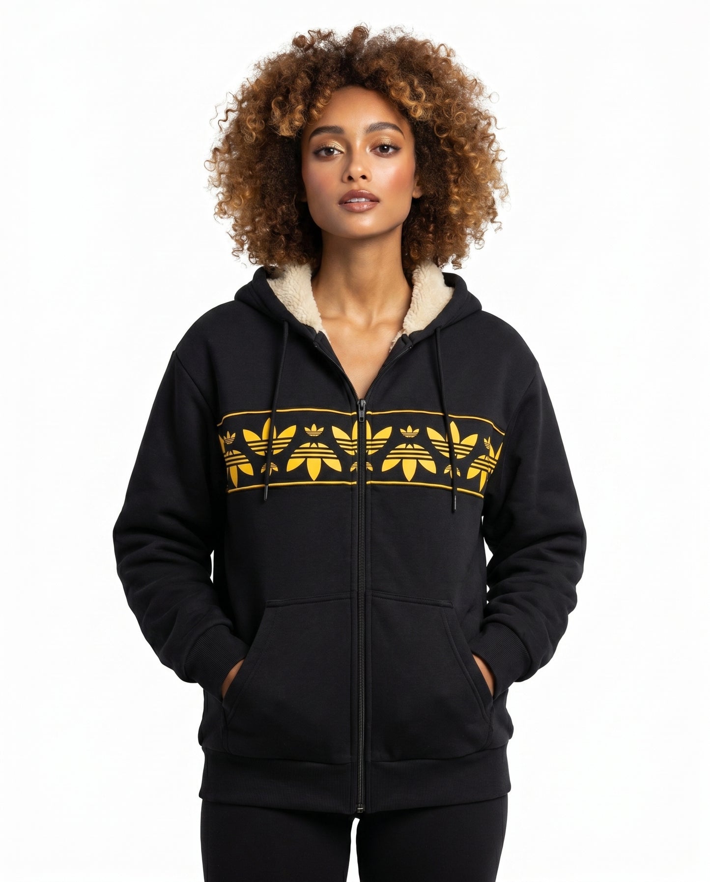 Gefütterter Adidas Hoodie mit Reißverschluss, Schwarz – Unisex