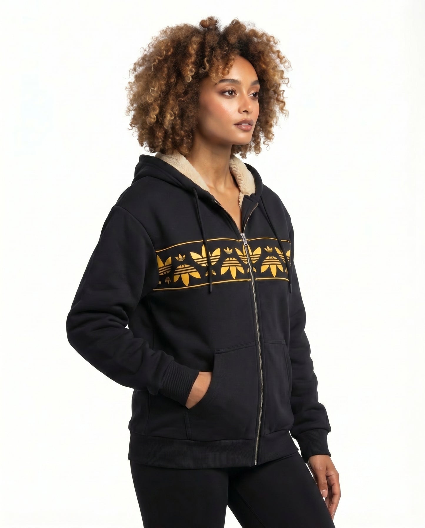 Gefütterter Adidas Hoodie mit Reißverschluss, Schwarz – Unisex