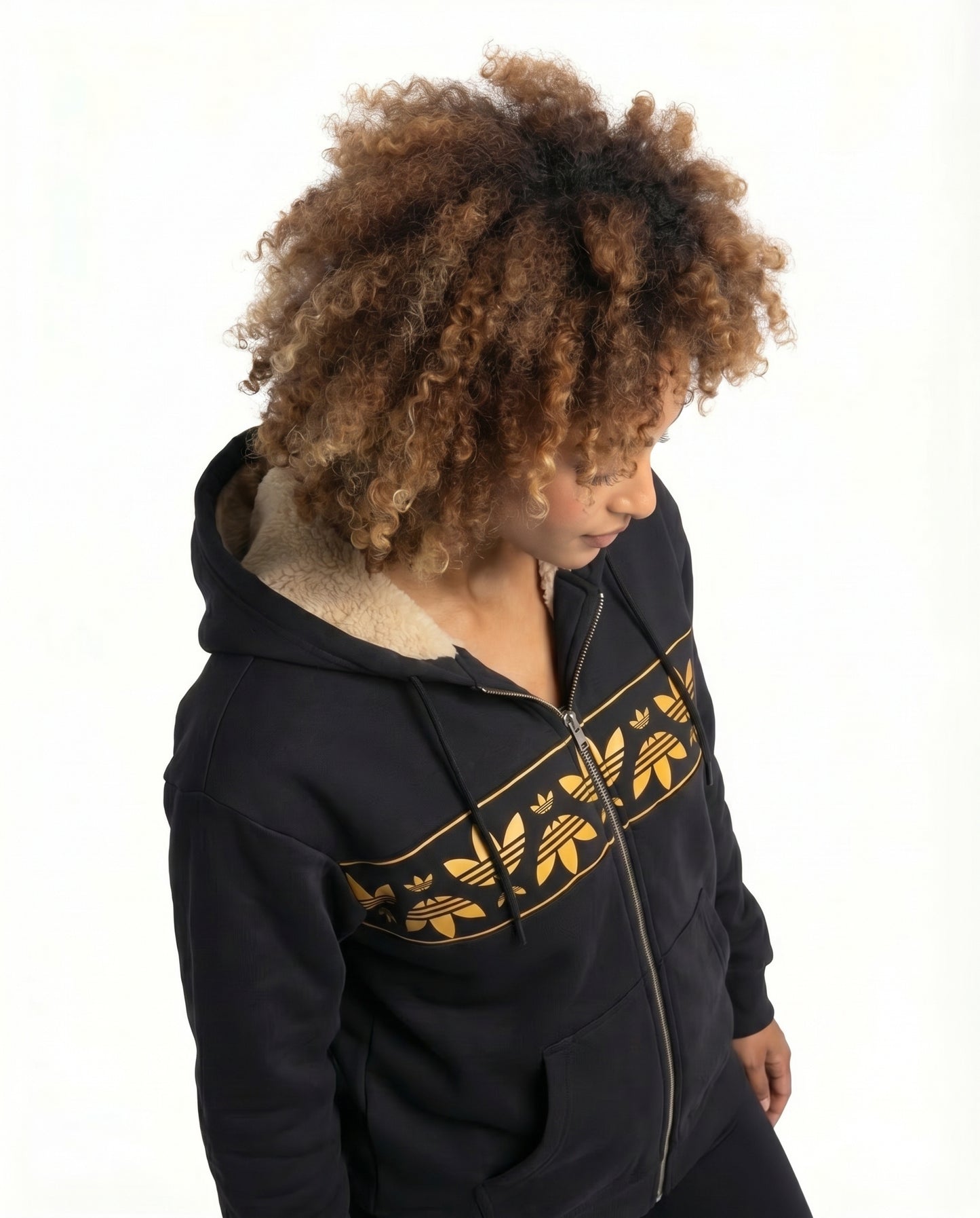 Gefütterter Adidas Hoodie mit Reißverschluss, Schwarz – Unisex