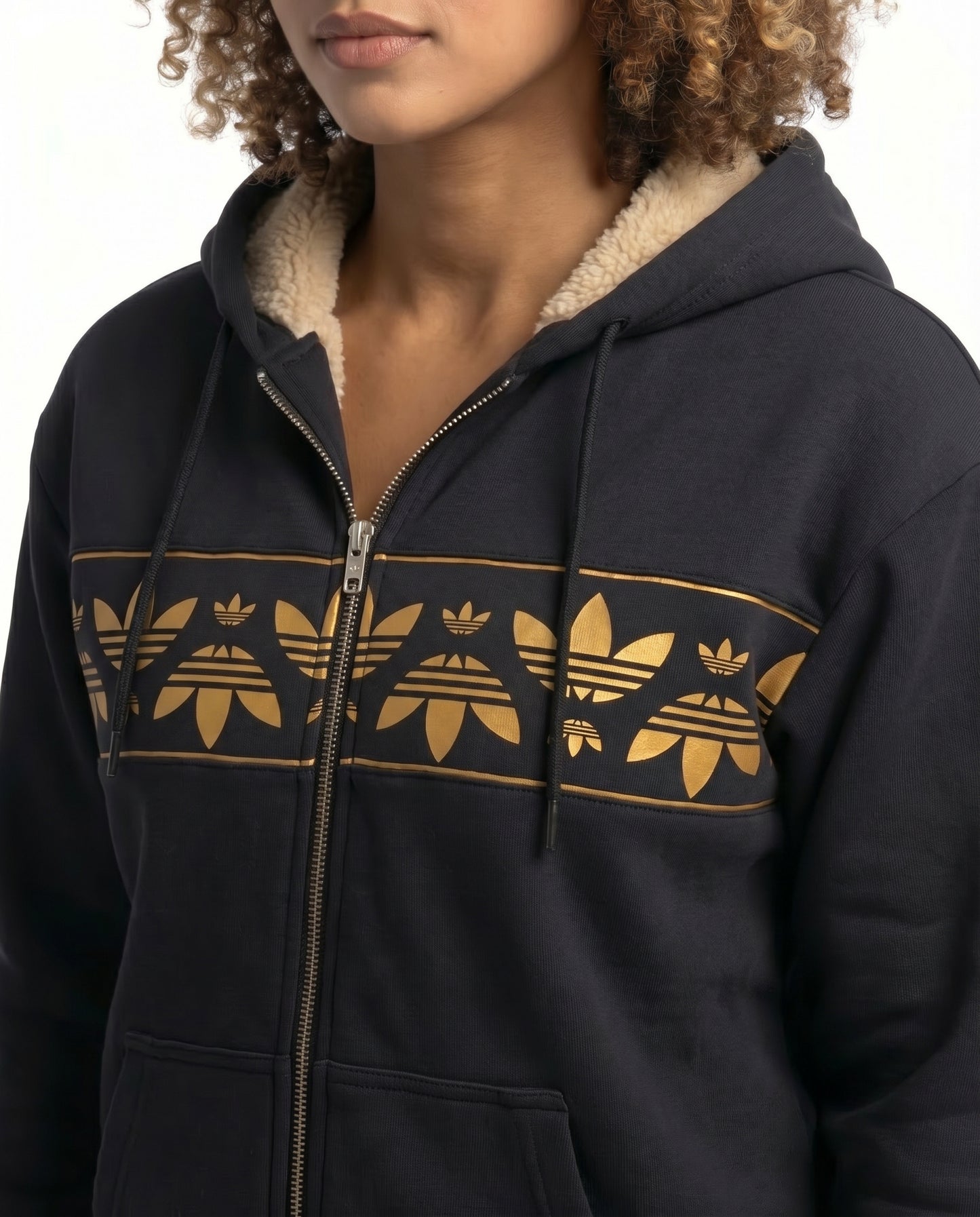 Gefütterter Adidas Hoodie mit Reißverschluss, Schwarz – Unisex