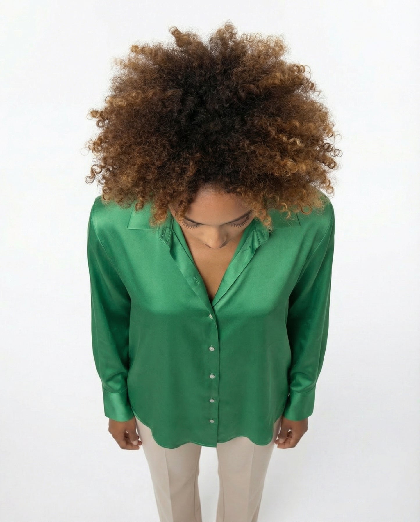 Zara Satinbluse in Grün – Damen