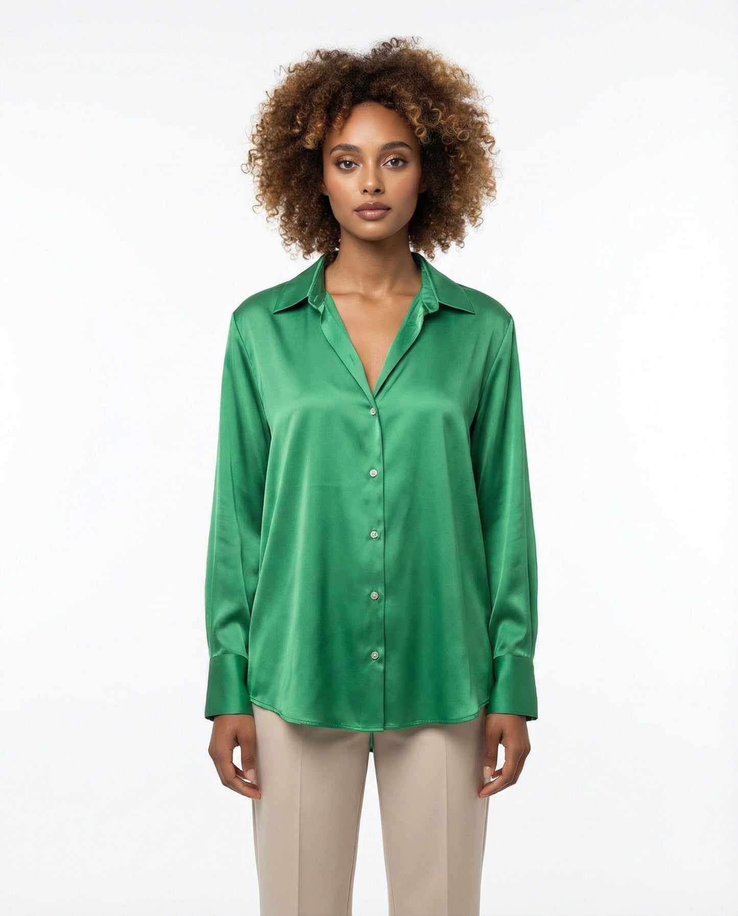 Zara Satinbluse in Grün – Damen